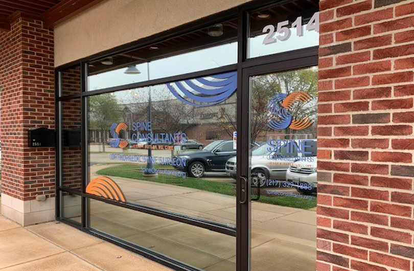 Front window of Spine Consultants Champaign Office